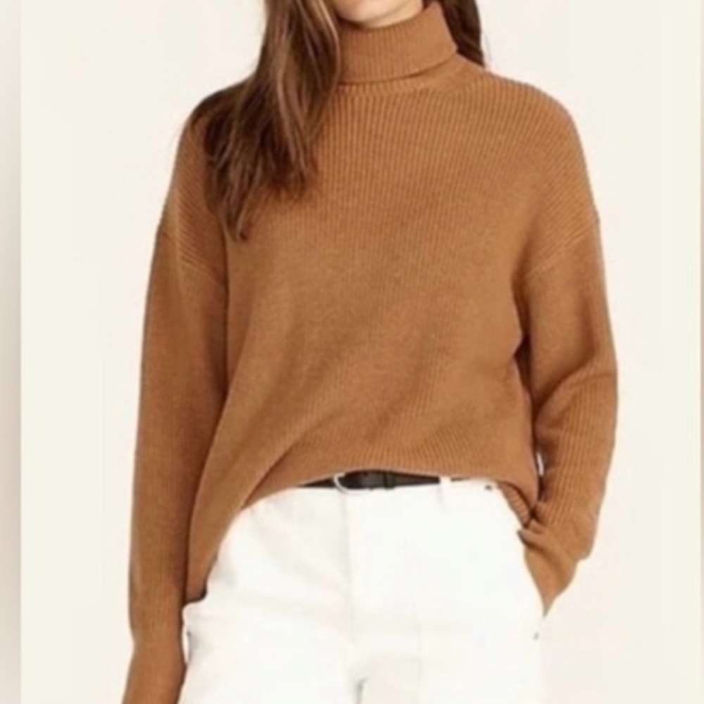 J.crew blue Ribbed cotton cashmereblend relaxed turtleneck sweater size small - Picture 7 of 7